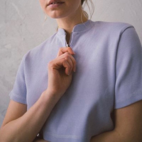UO Out From Under Ryan Ribbed Half-Zip Cropped Tee in Lavender - Picture 5 of 10
